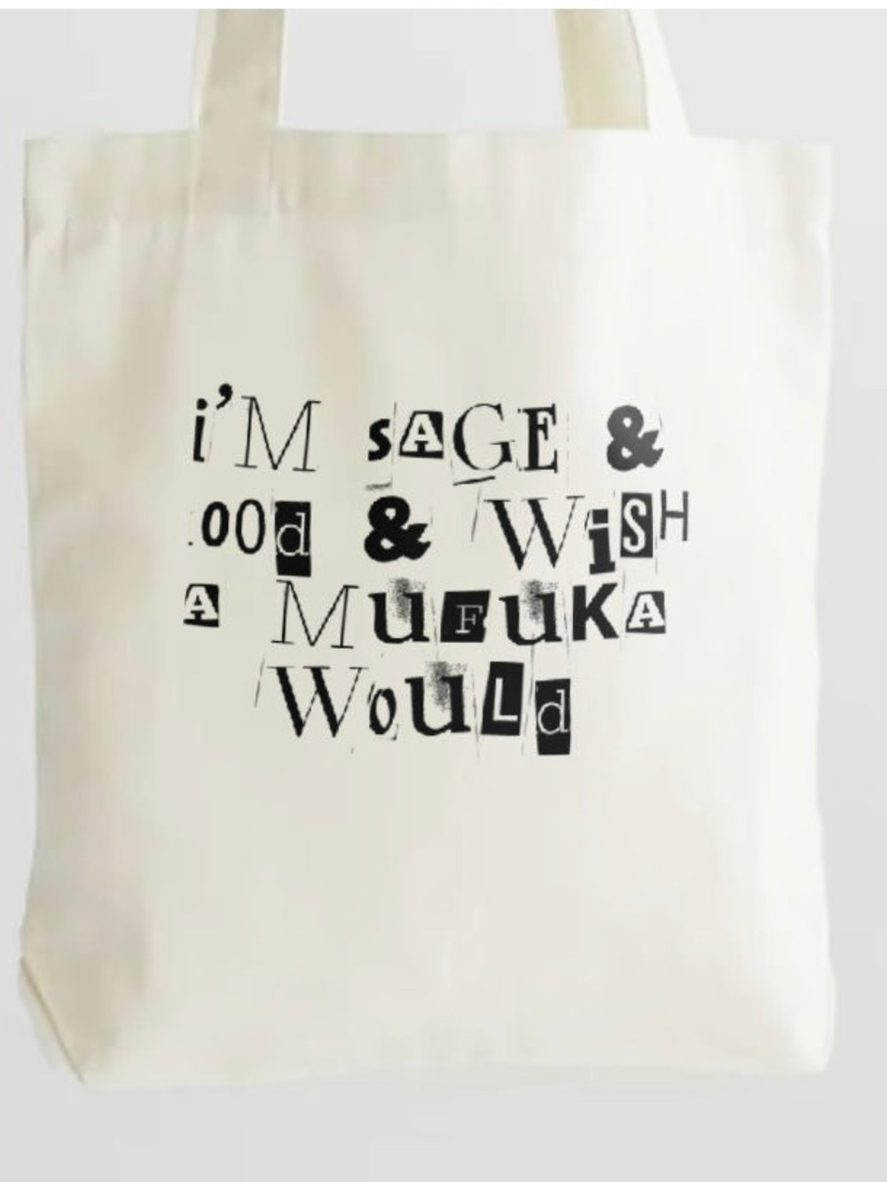 Classic Cream Tote Bag with Black Typographic Print